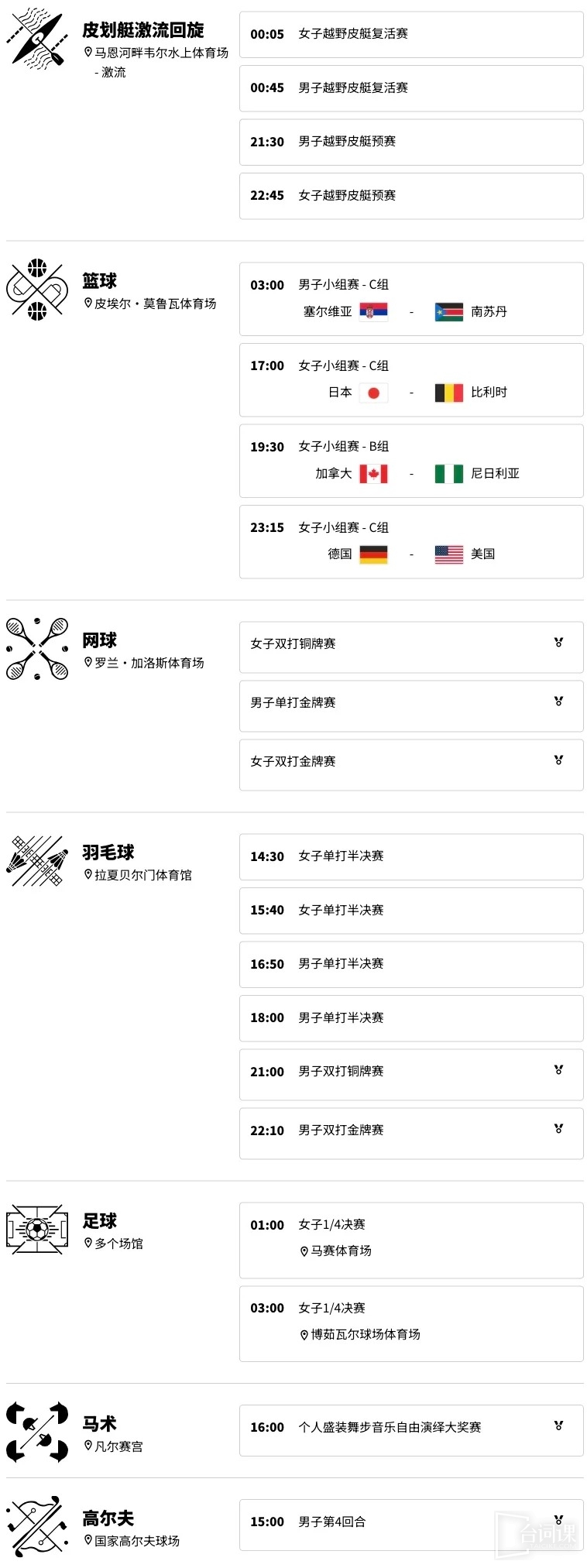 巴黎奥运会8月4日赛程完整版(北京时间）