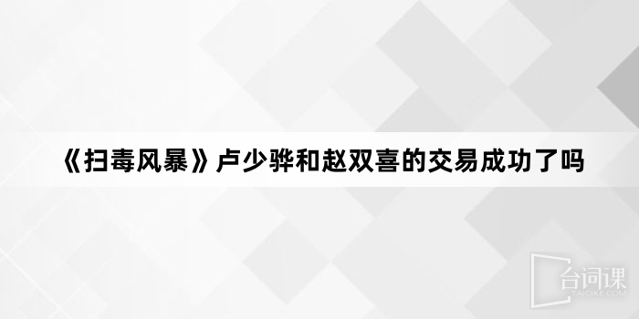 --the narcotic operation-Is the transaction between Lu Shaohua and Zhao Shuangxi successful?