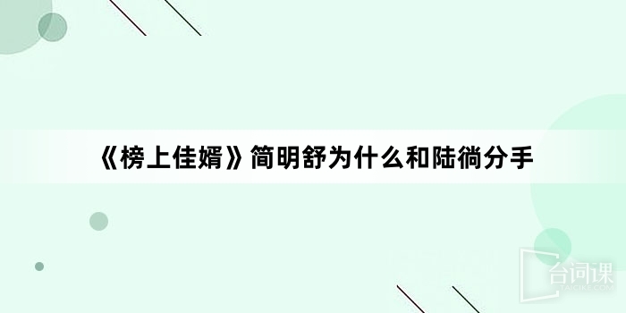 《榜上佳婿》简明舒为什么和陆徜分手