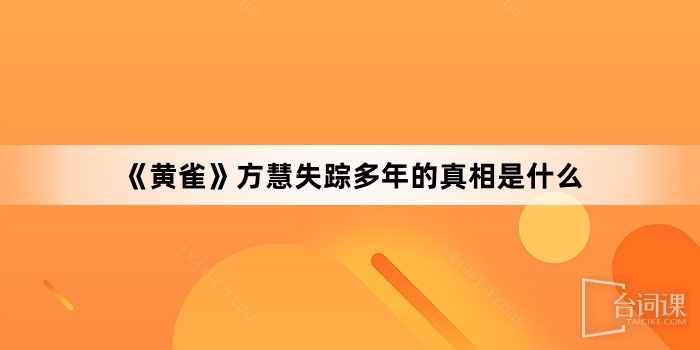 《黄雀》方慧失踪多年的真相是什么