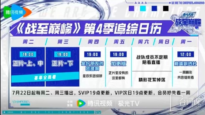 王者荣耀电竞综艺《战至巅峰4》追综日历