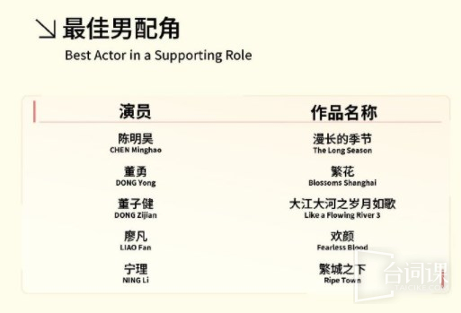 第29届上海电视节白玉兰奖最佳男配角提名公布